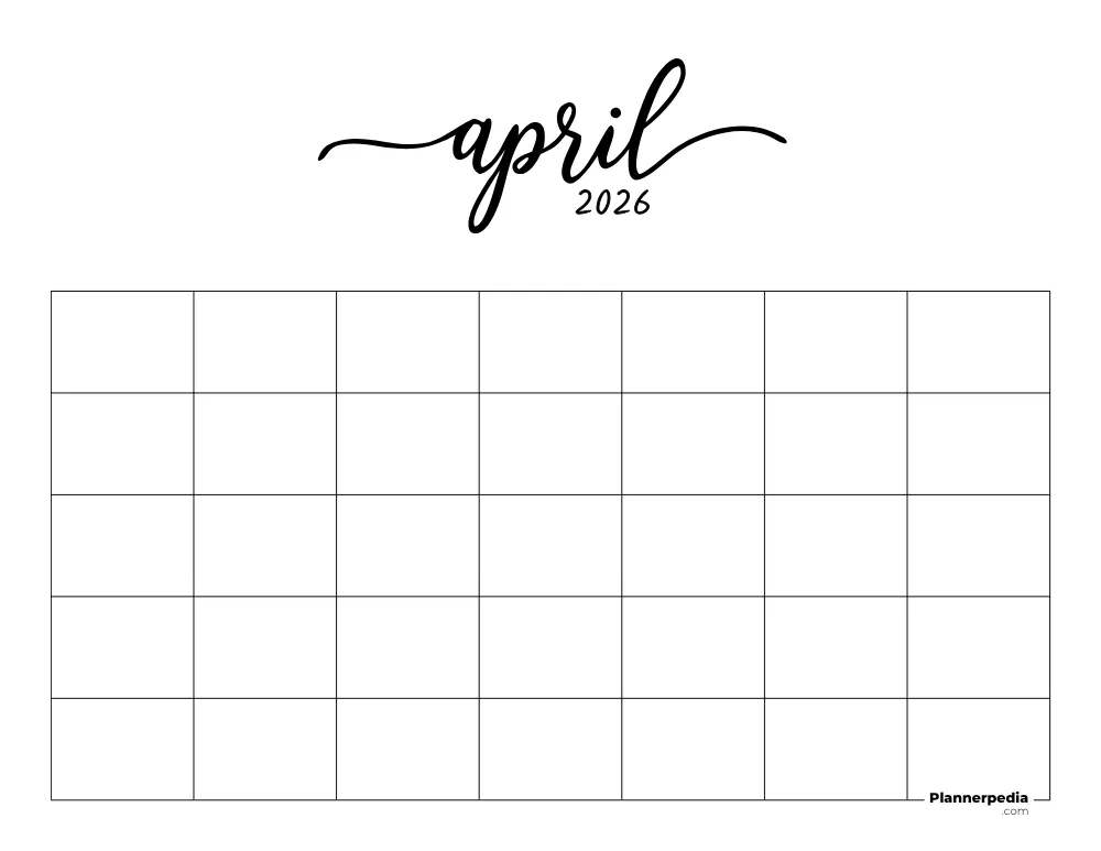 April 2026 Calendar Blank Template