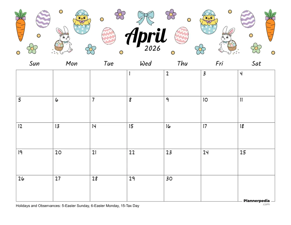 April 2026 Calendar Easter Theme 01