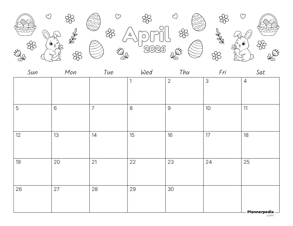 April 2026 Calendar Easter Theme 02