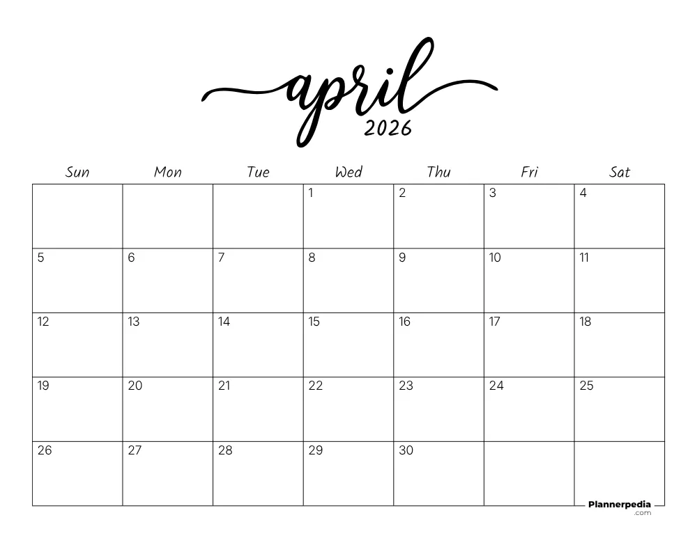 April 2026 Calendar Template