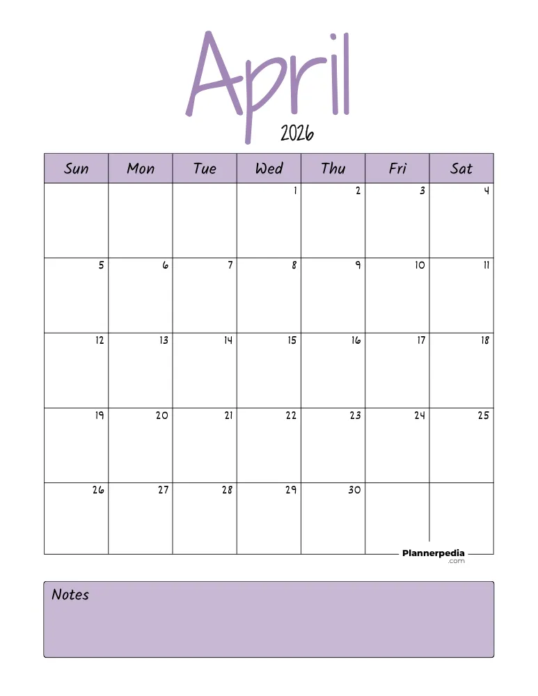 April Calendar 2026