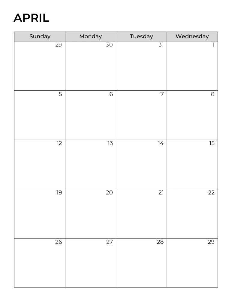 Printable April 2026 Monthly Planner Page 1 of 2