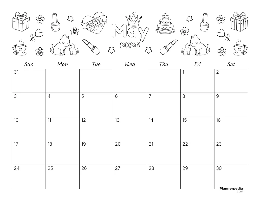 May 2026 Calendar Mothers Day Theme 02