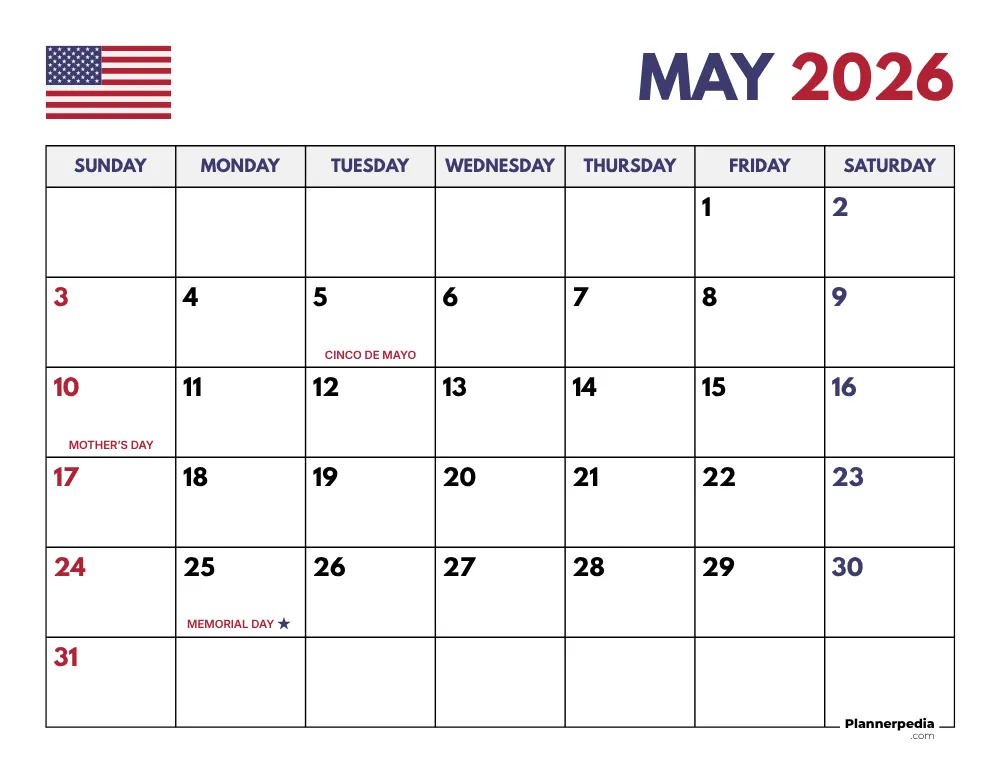 May 2026 Calendar with Holidays