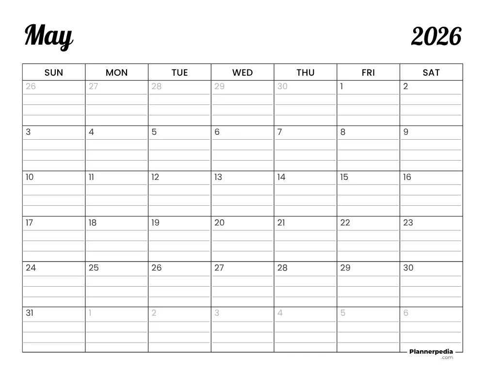 May 2026 Calendar with Lines 01
