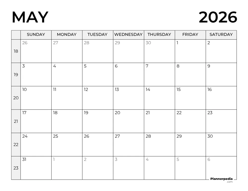 May 2026 Calendar with Week Numbers