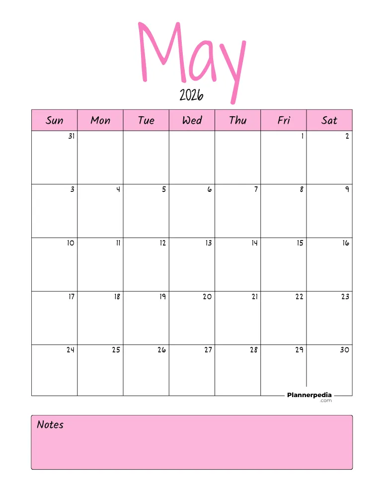 May Calendar 2026