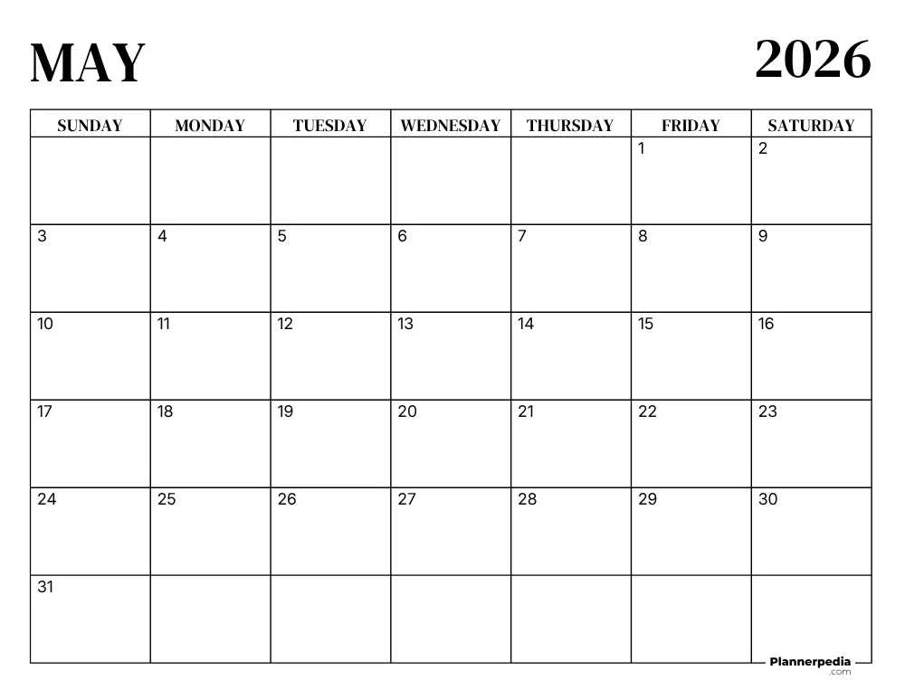Printable May 2026 Calendar
