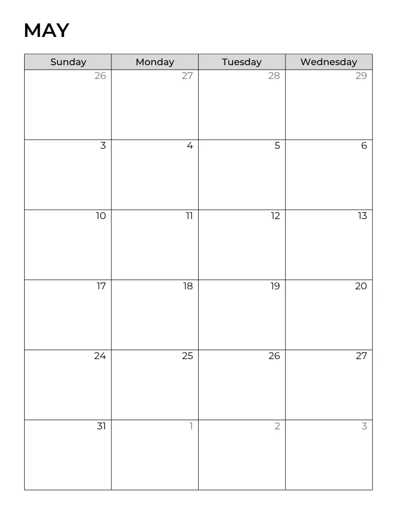 Printable May 2026 Monthly Planner Page 1 of 2