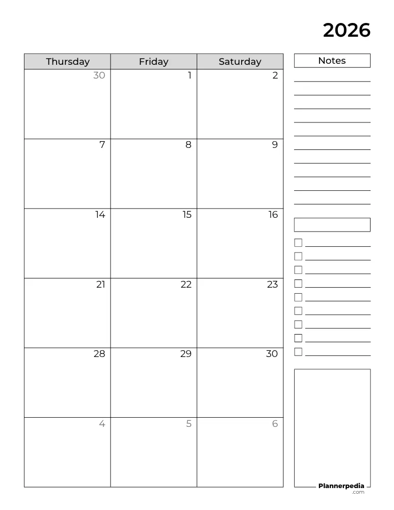 Printable May 2026 Monthly Planner Page 2 of 2