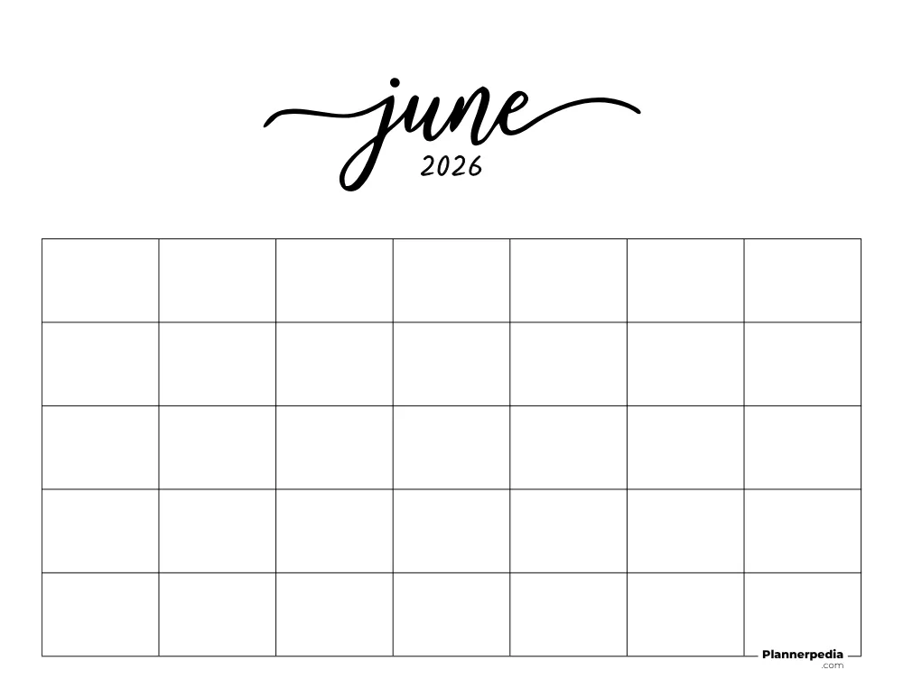 June 2026 Calendar Blank Template