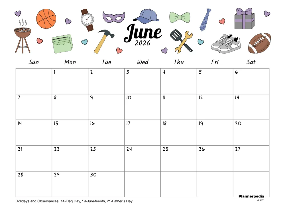 June 2026 Calendar Father's Day Theme 01