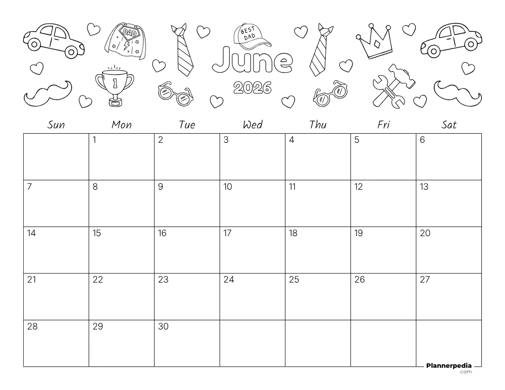 June 2026 Calendar Father's Day Theme 02