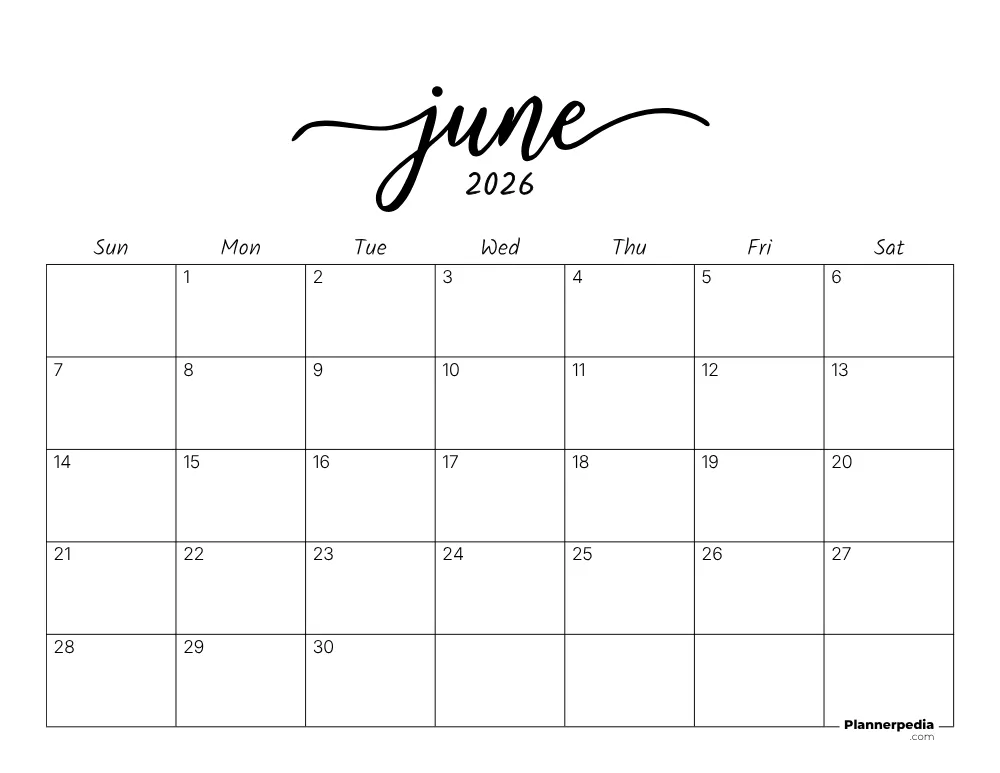 June 2026 Calendar Template