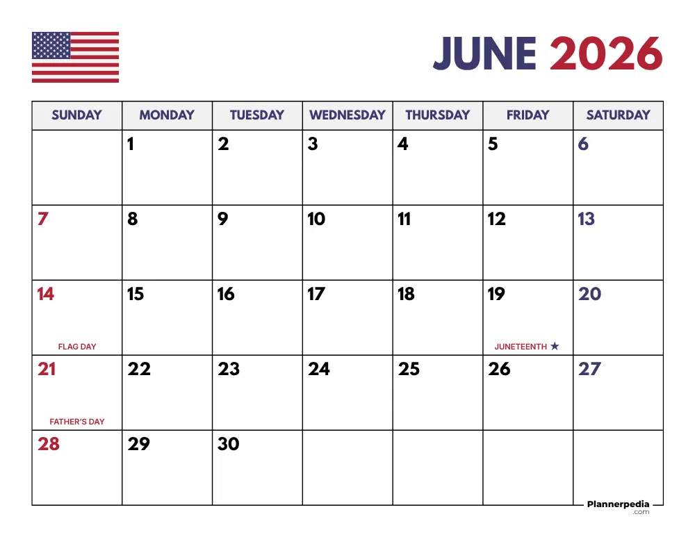 June 2026 Calendar with Holidays