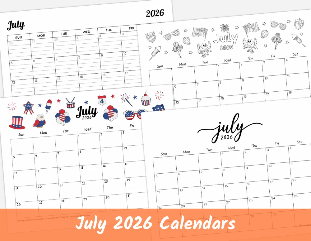 Free Printable July 2026 Calendar