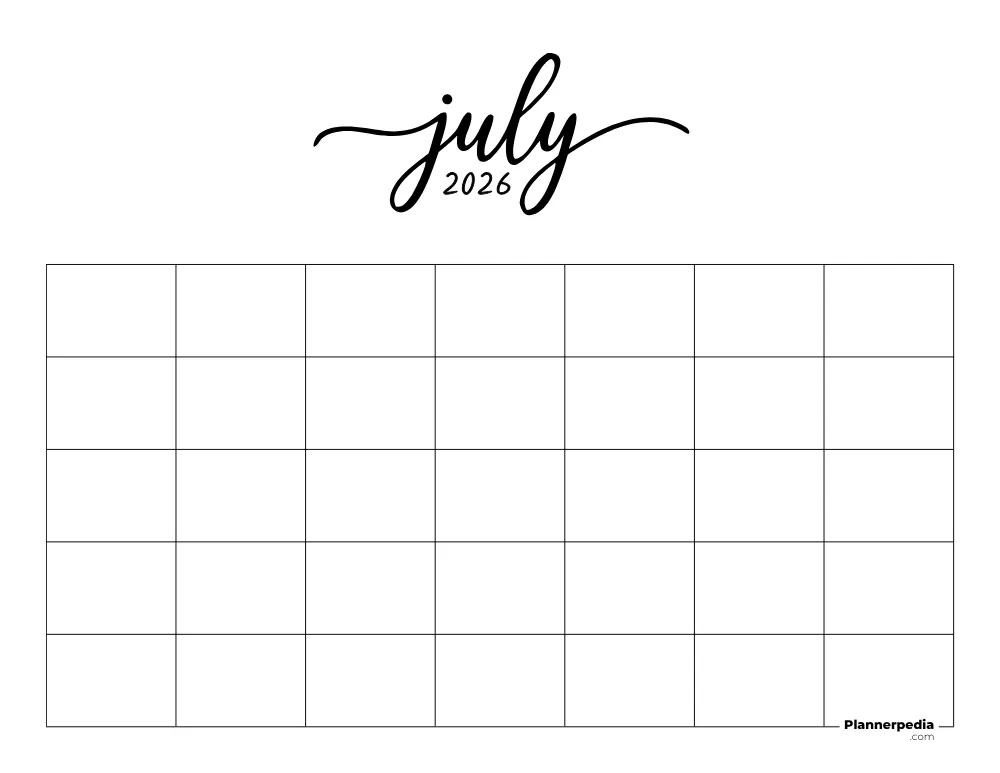 July 2026 Calendar Blank Template