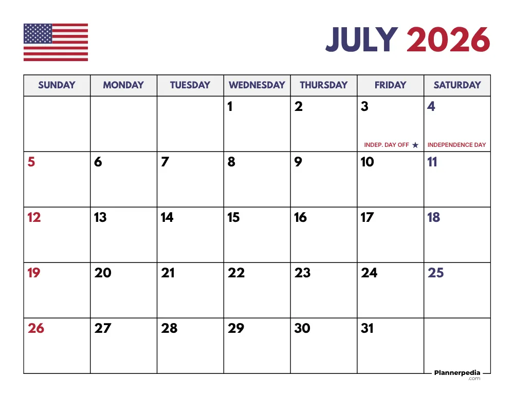July 2026 Calendar with Holidays