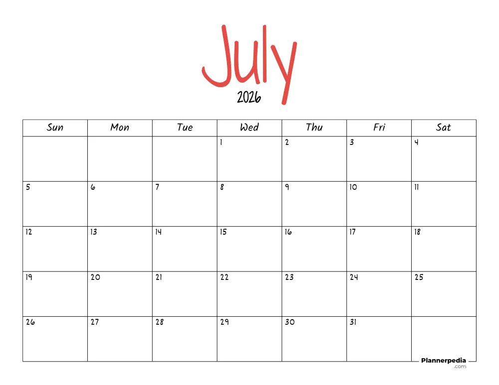 July 2026 Calendar