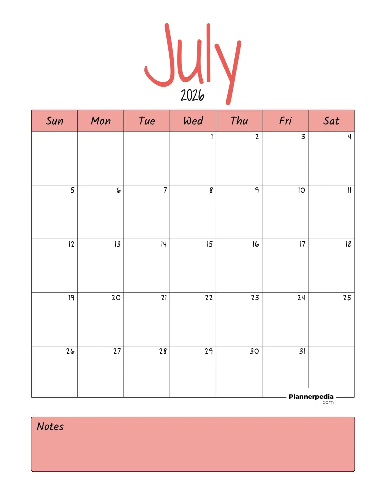 July Calendar 2026