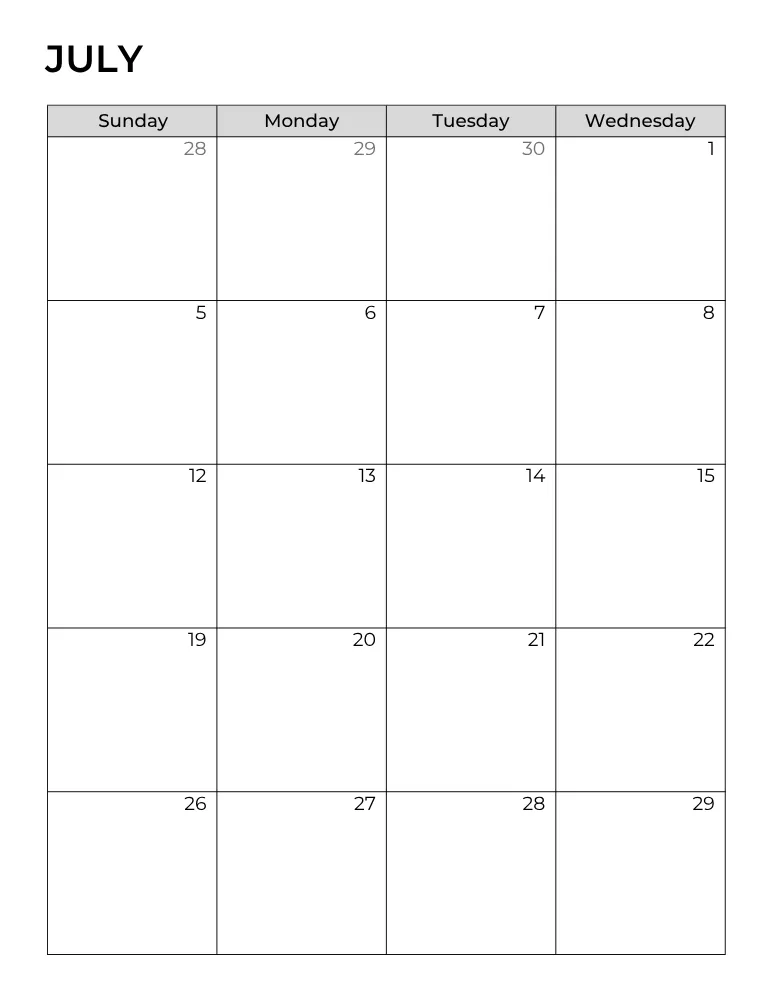 Printable July 2026 Monthly Planner Page 1 of 2