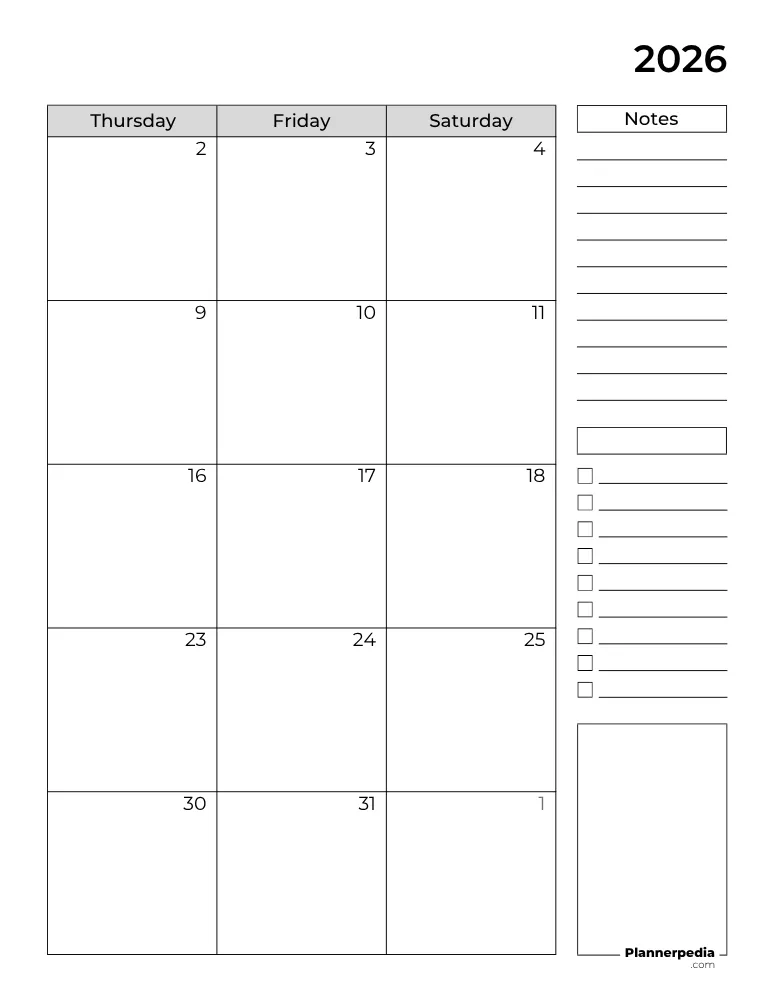 Printable July 2026 Monthly Planner Page 2 of 2