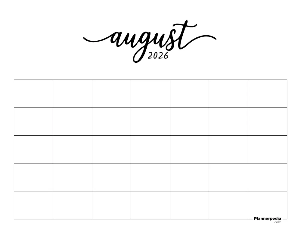 August 2026 Calendar Blank Template