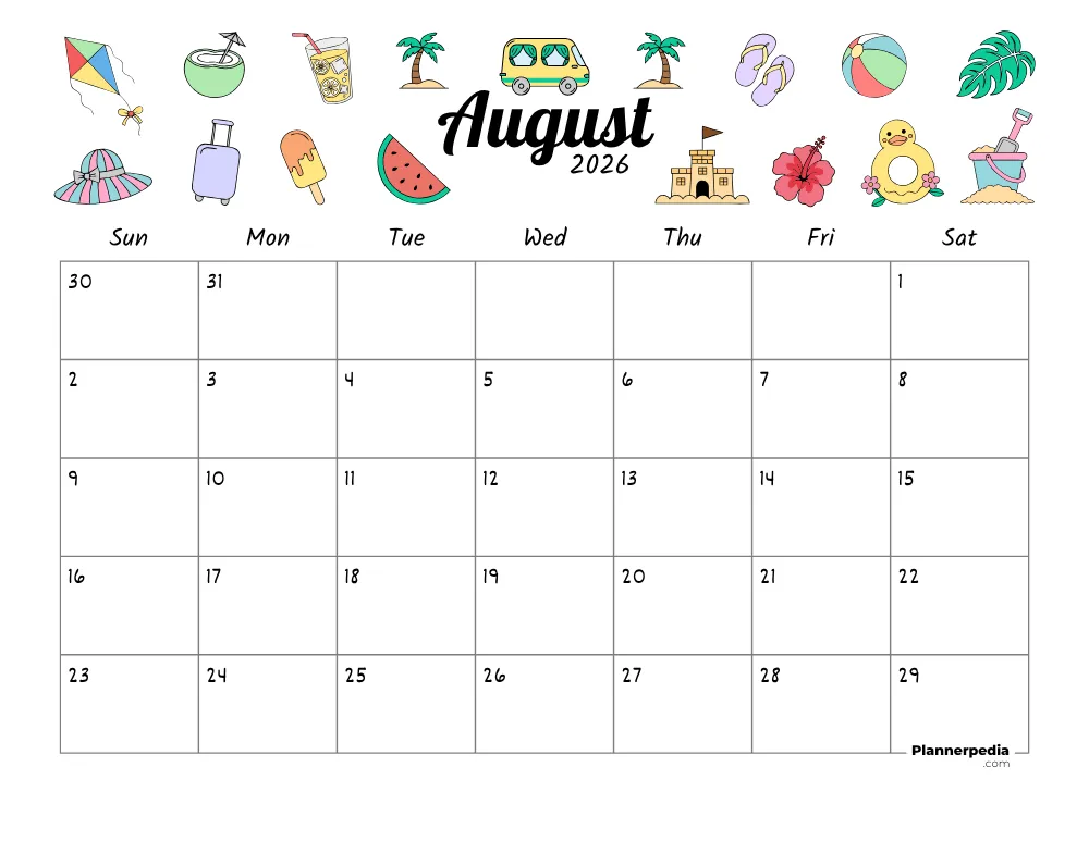 August 2026 Calendar Summer Theme 01