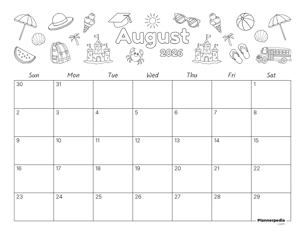 August 2026 Calendar Summer Theme 02