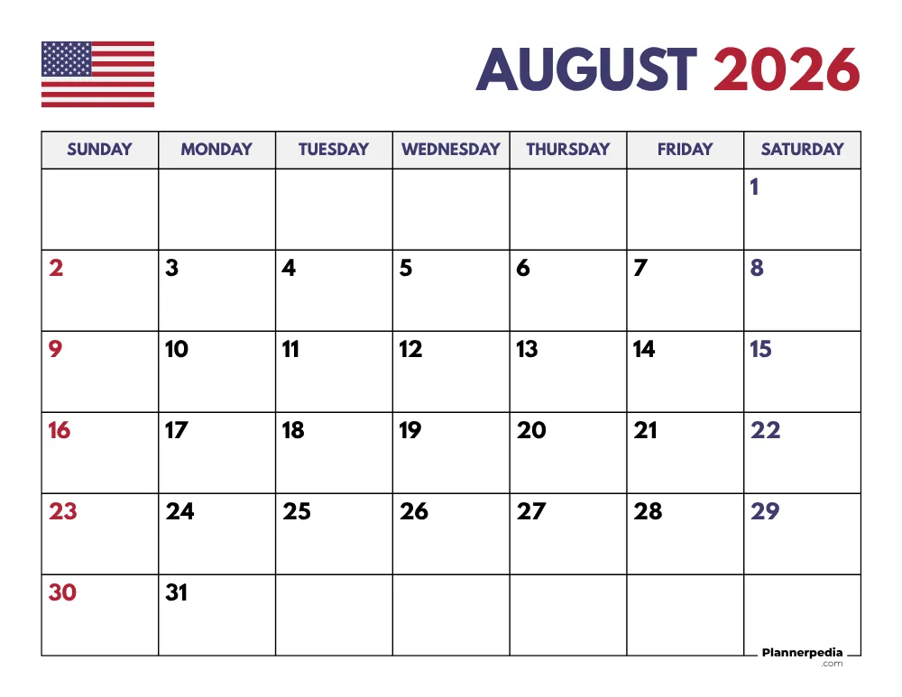 August 2026 Calendar with Holidays