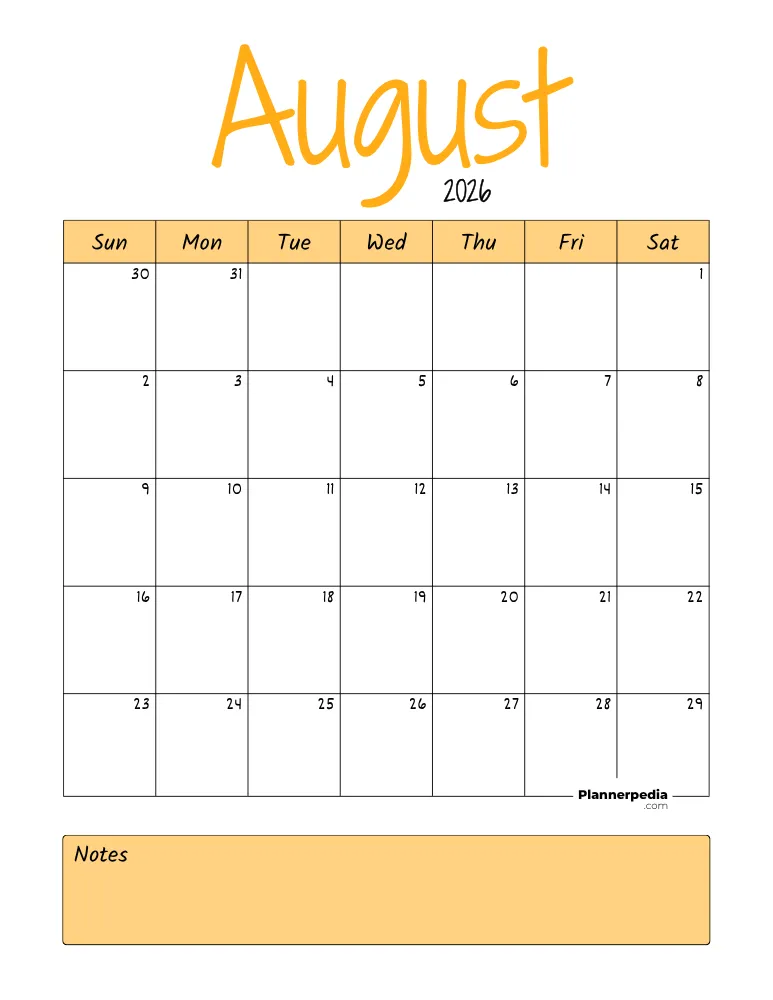 August Calendar 2026
