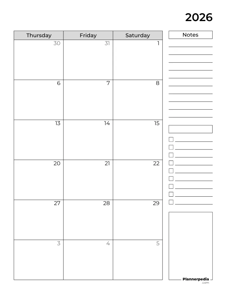 Printable August 2026 Monthly Planner Page 2 of 2