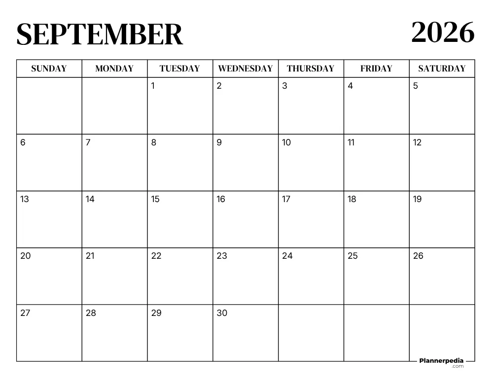 Printable September 2026 Calendar