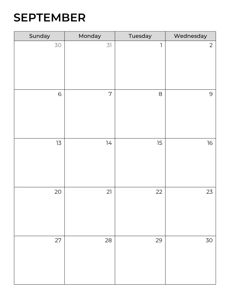 Printable September 2026 Monthly Planner Page 1 of 2