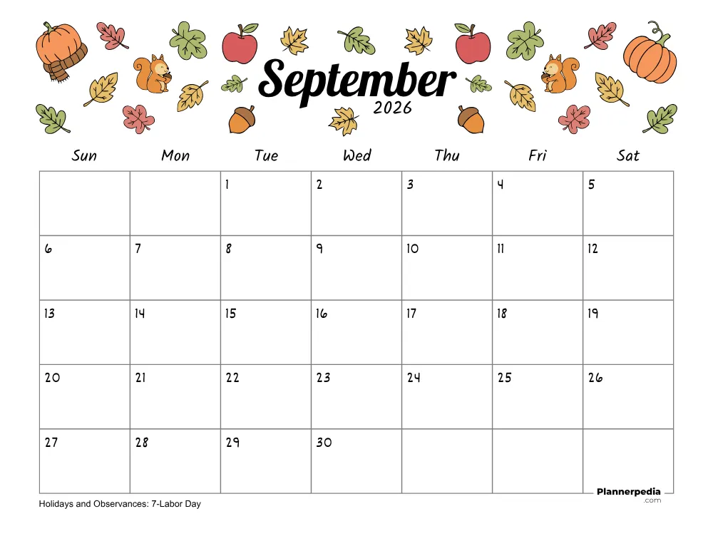 September 2026 Calendar Autumn Theme 01