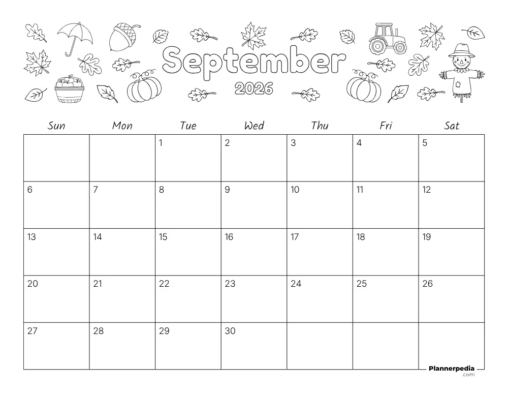 September 2026 Calendar Autumn Theme 02