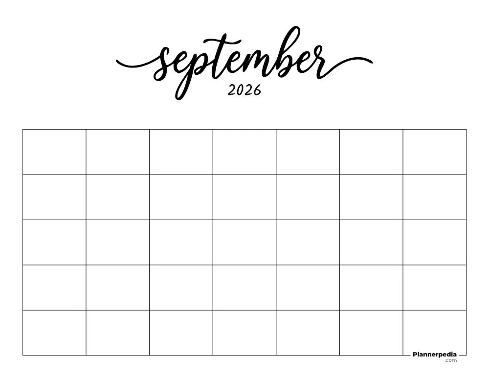 September 2026 Calendar Blank Template