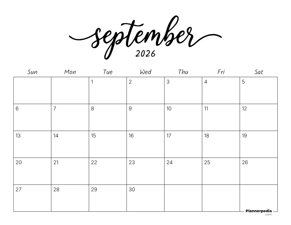 September 2026 Calendar Template