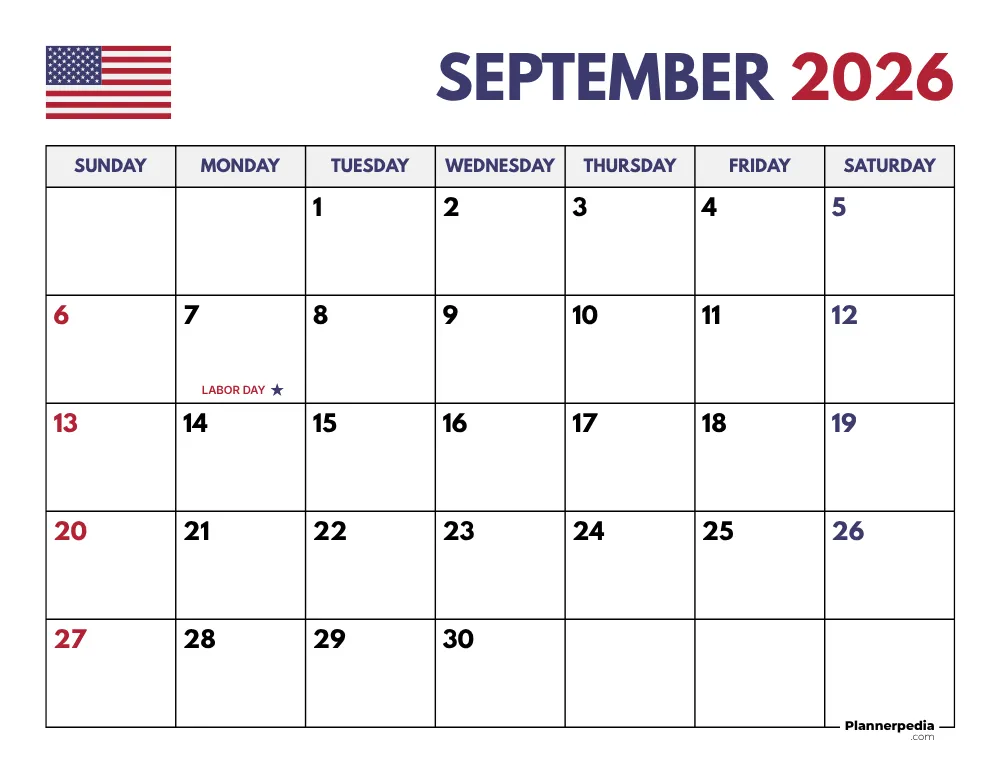 September 2026 Calendar with Holidays