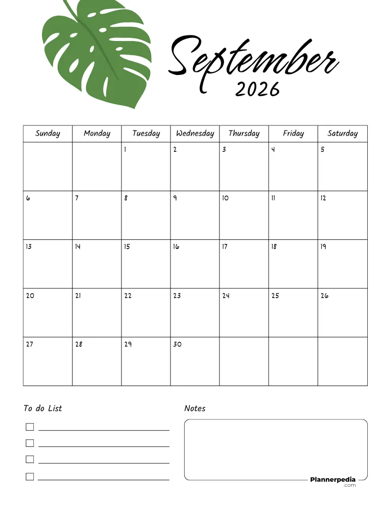 September 2026 Monthly Planner