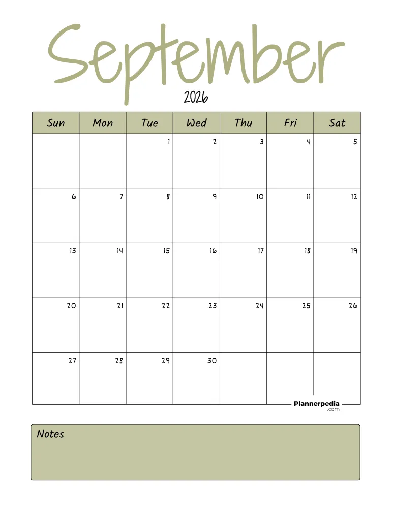 September Calendar 2026