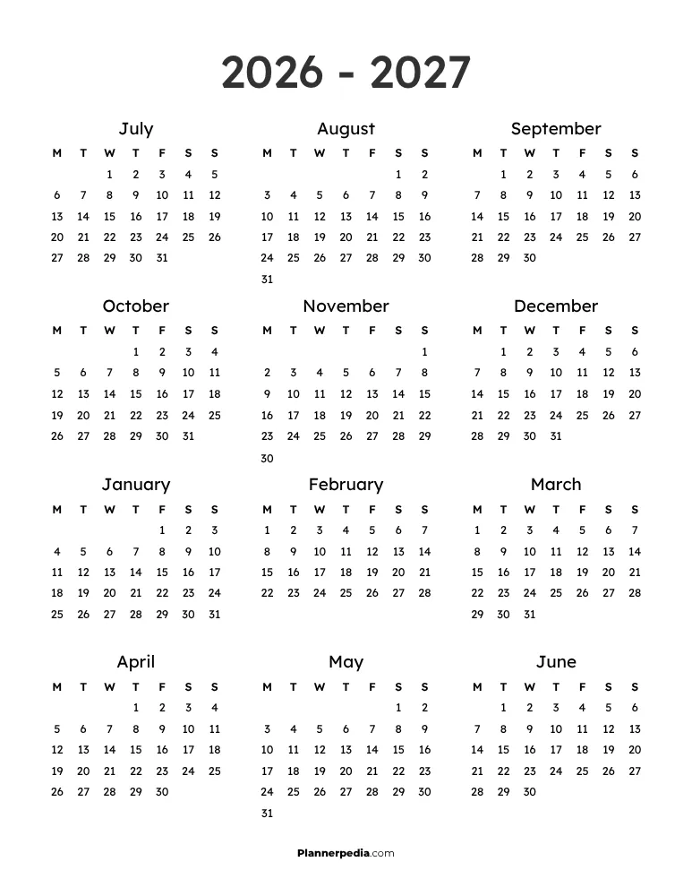 2026 2027 Calendar Monday Start