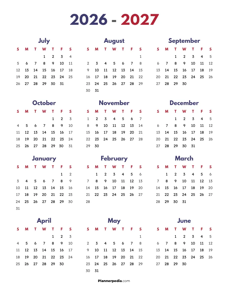 Free 2026 2027 Calendar Template