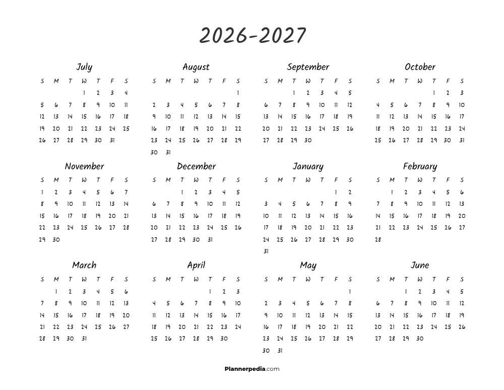 Free Printable 2026 2027 Calendar Template