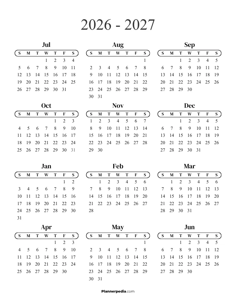 Free Printable 2026 2027 Calendar
