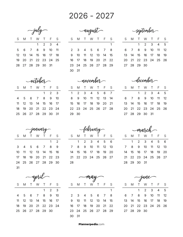 Printable 2026 2027 Calendar
