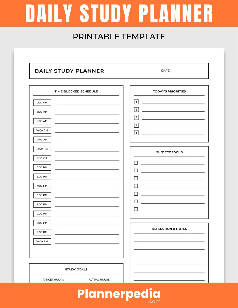 Printable Daily Study Planner for Students