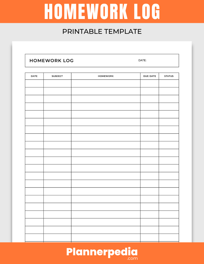 Printable Homework Log Template - Minimalist