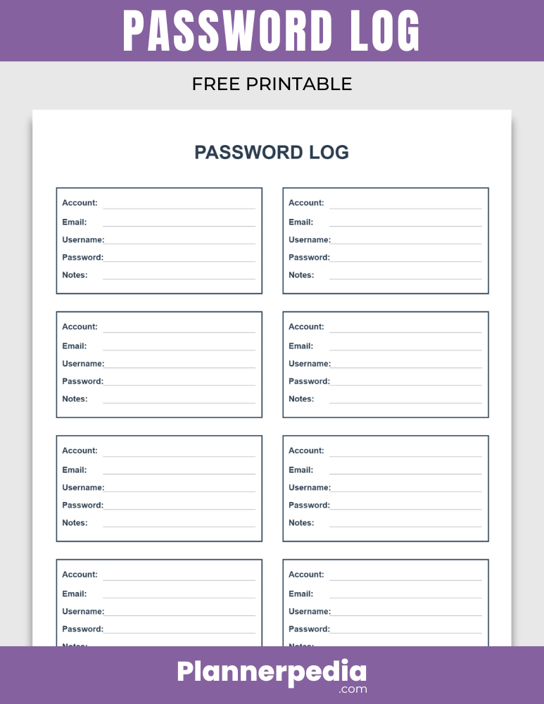 Printable Password Log Template for Free